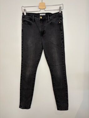 Frame Denim Washed Black High-Rise Skinny Jeans